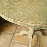 Side table, pedestal table patinated with natural pigments