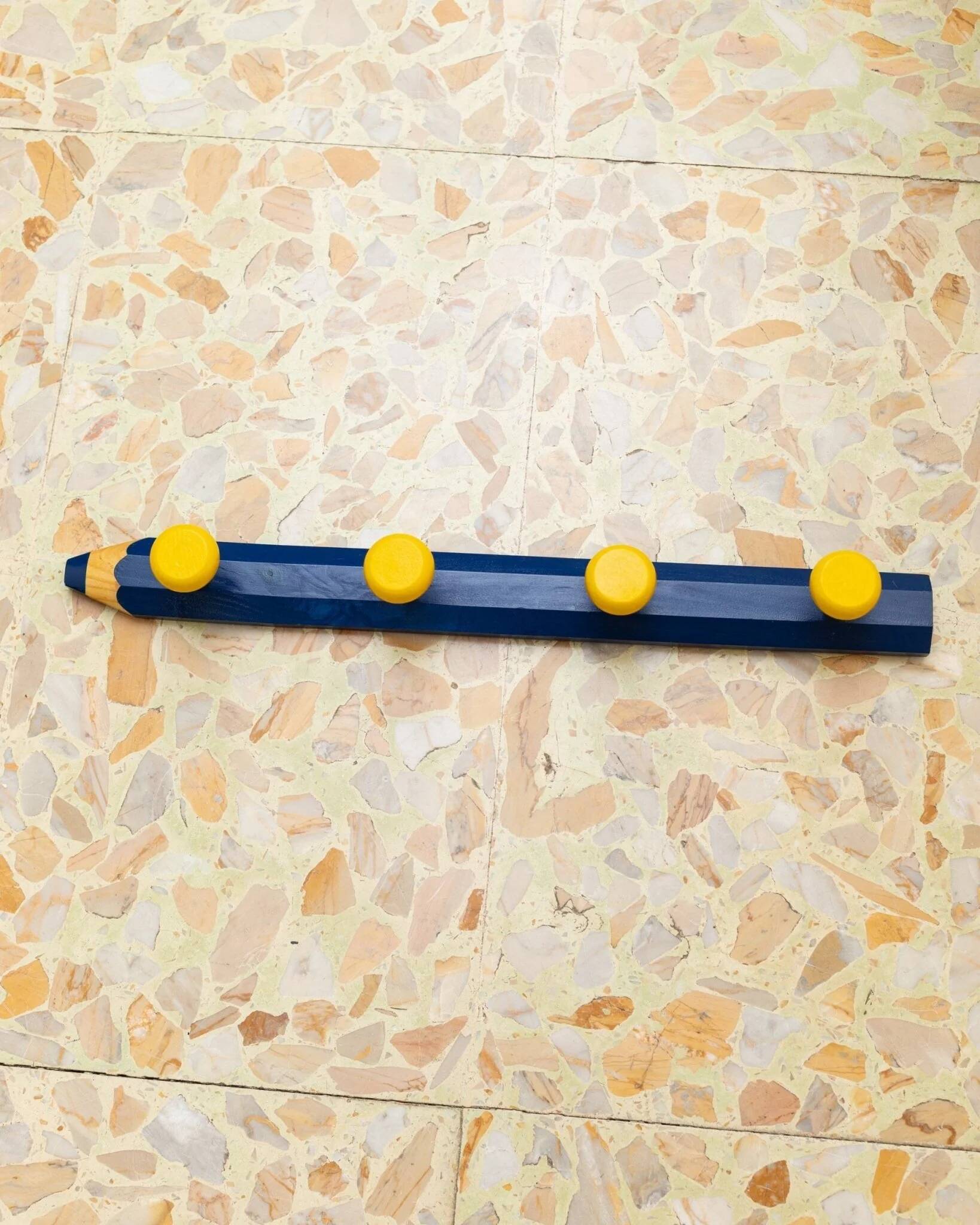 Vintage 1980s pencil-shaped wardrobe - Pierre Sala style - postmodern Memphis design - blue and yellow - 1980s