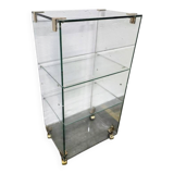 Vitrine en verre vintage / présentoir sur roulettes