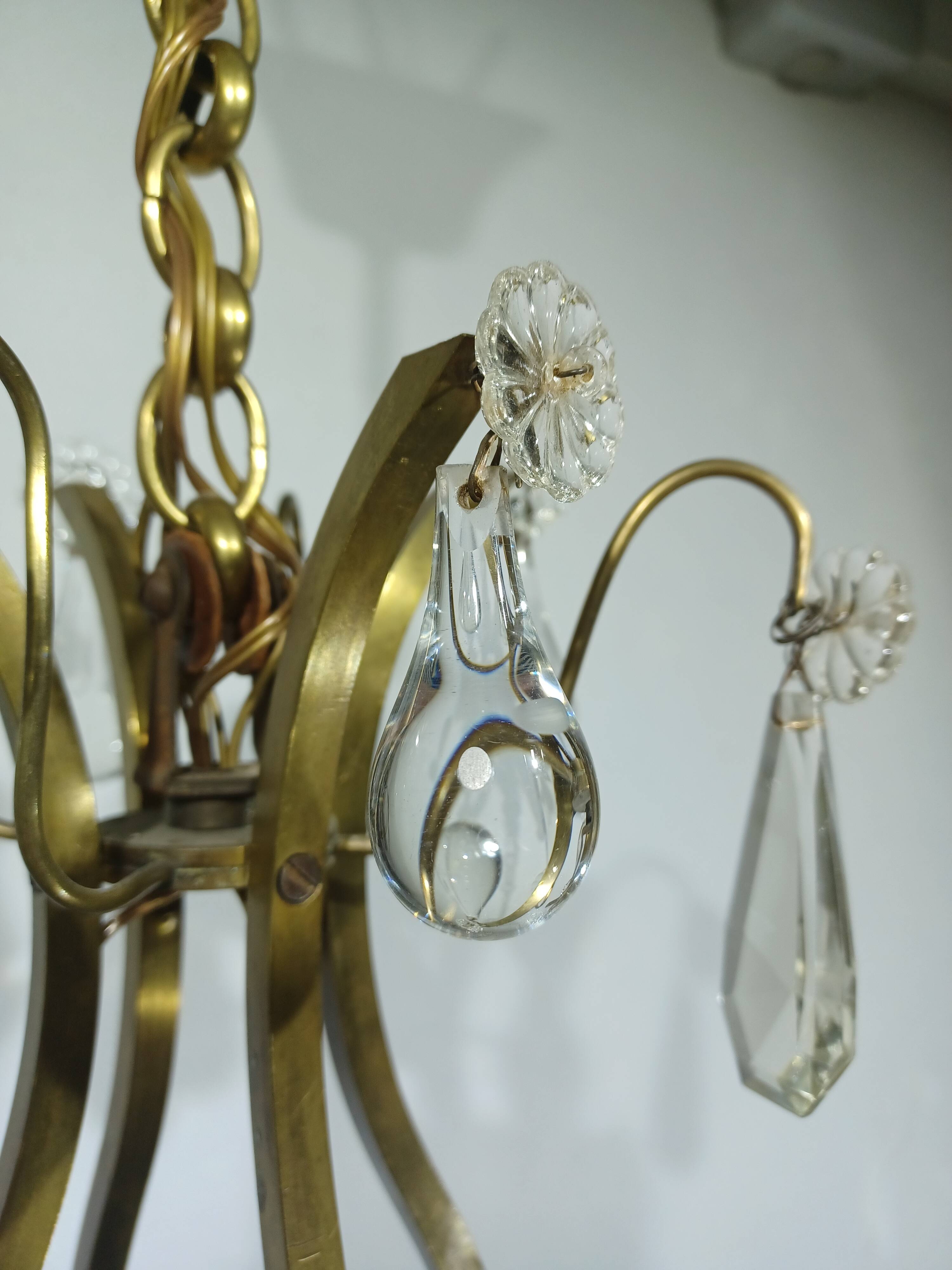 4-light bronze and crystal chandelier