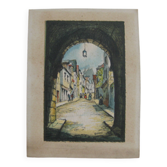 Watercolor drawing signed by Barday