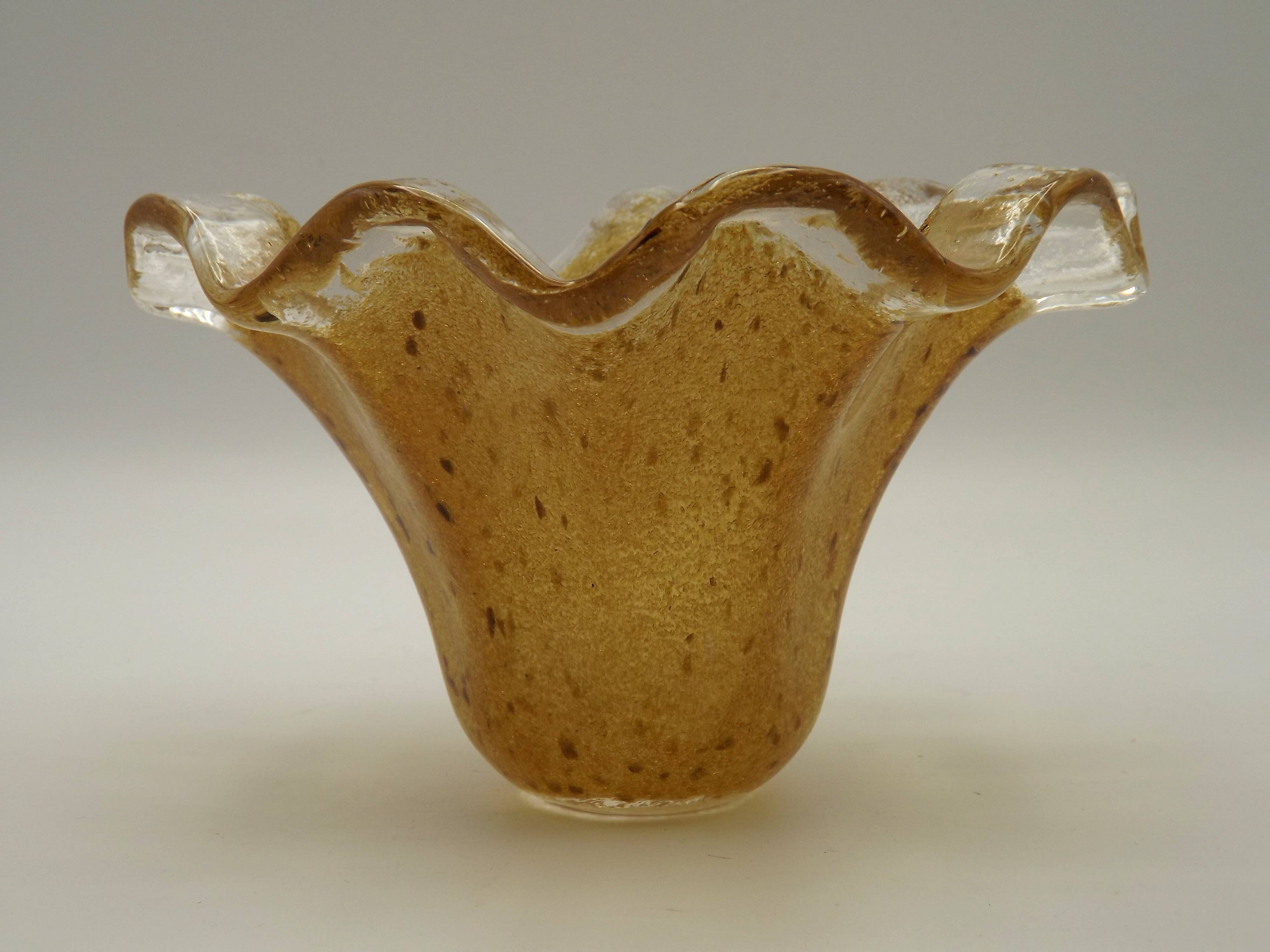 French vintage brown glass replacement shade with a clear frilled edge.