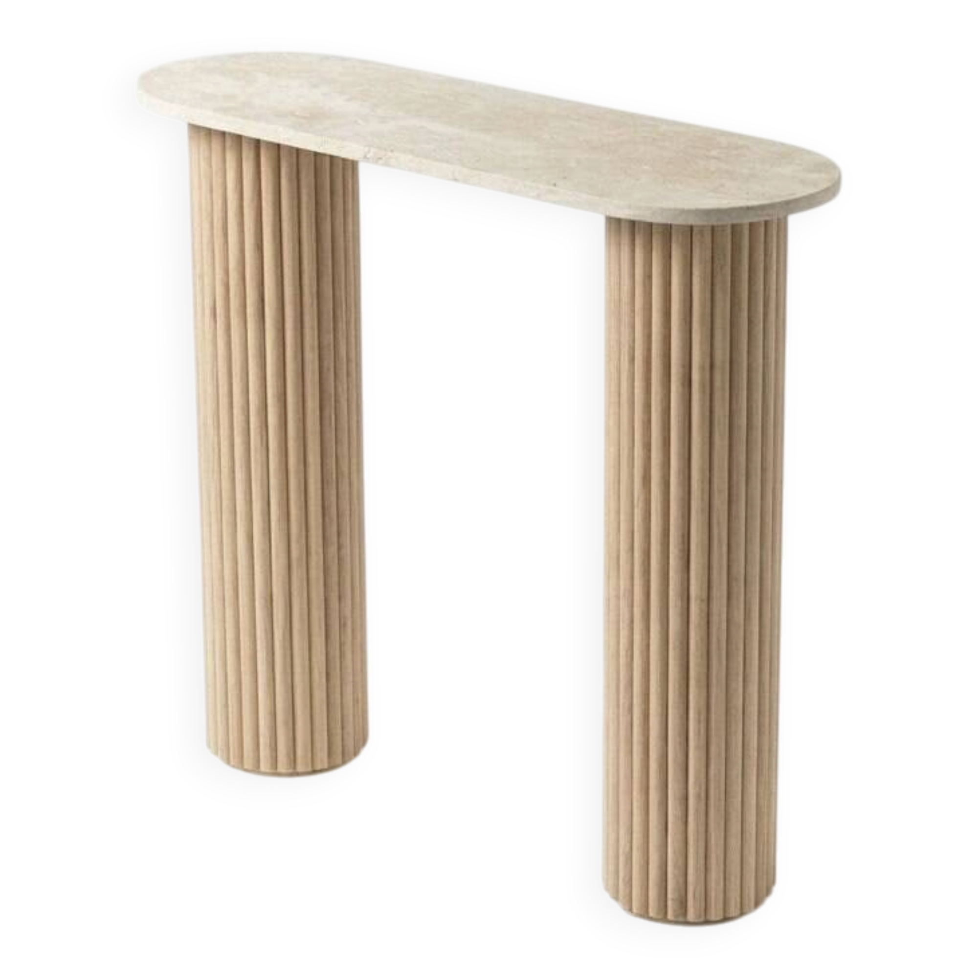Travertine and wood console | raw oak