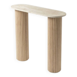 Travertine and wood console | raw oak
