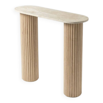 Console travertin et bois | chêne brut