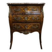 Louis XV style marquetry jump commode – 3 drawers – Marble top