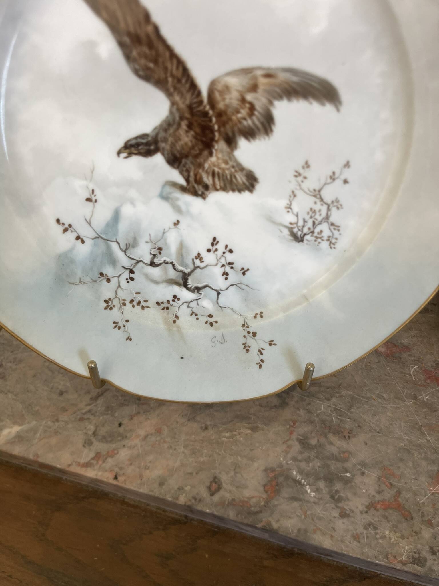 Antique 6x Sèvres Porcelain Plates Lahore & Basket 19th Century Hunting