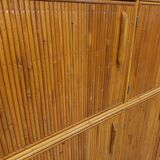 Vintage rattan and light wood storage unit from the 60s