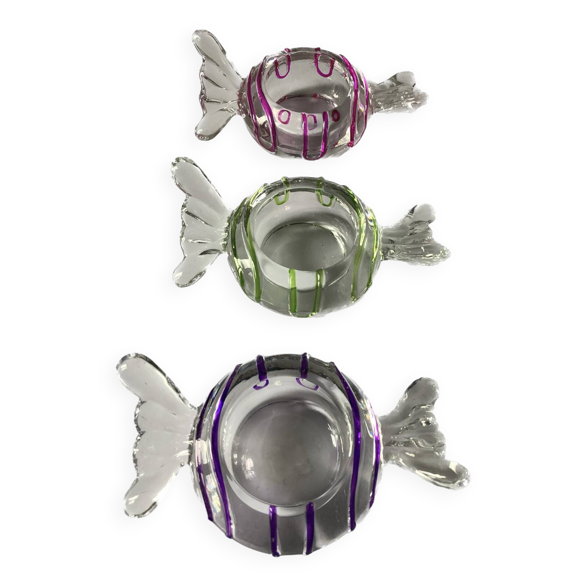 3 murano glass candy candle holders