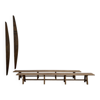 XXL bench pair 3.60m in solid oak from the 1950s