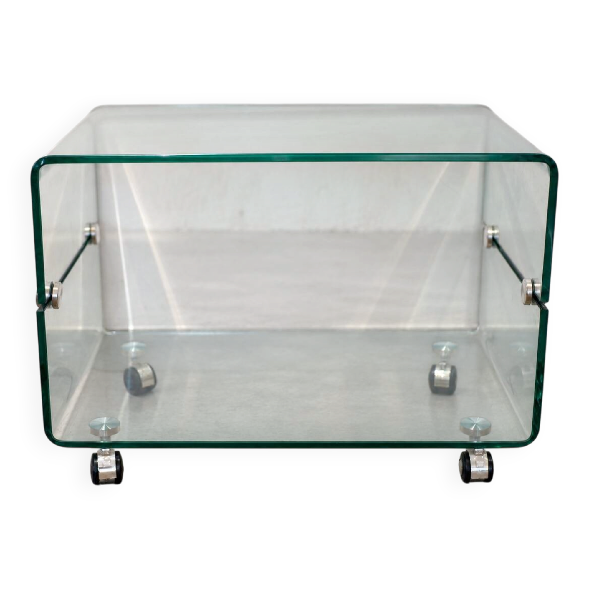 Glass coffee table on wheels