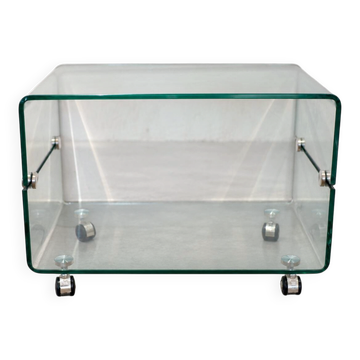 Glass coffee table on wheels