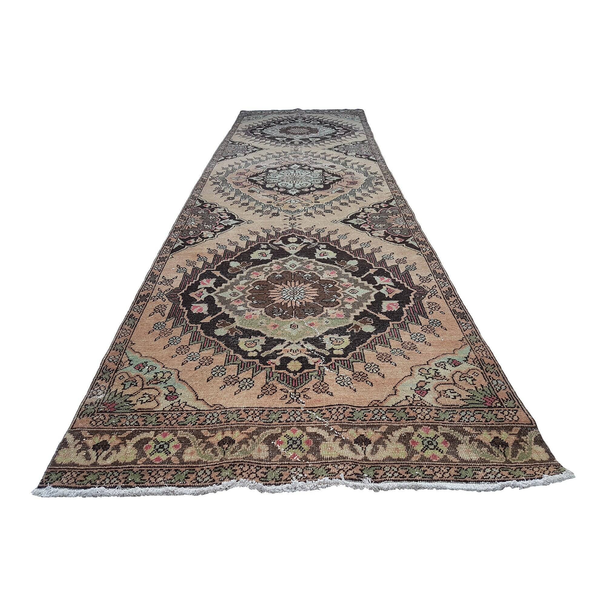 Vintage Turkish hallway rug 107x384 cm