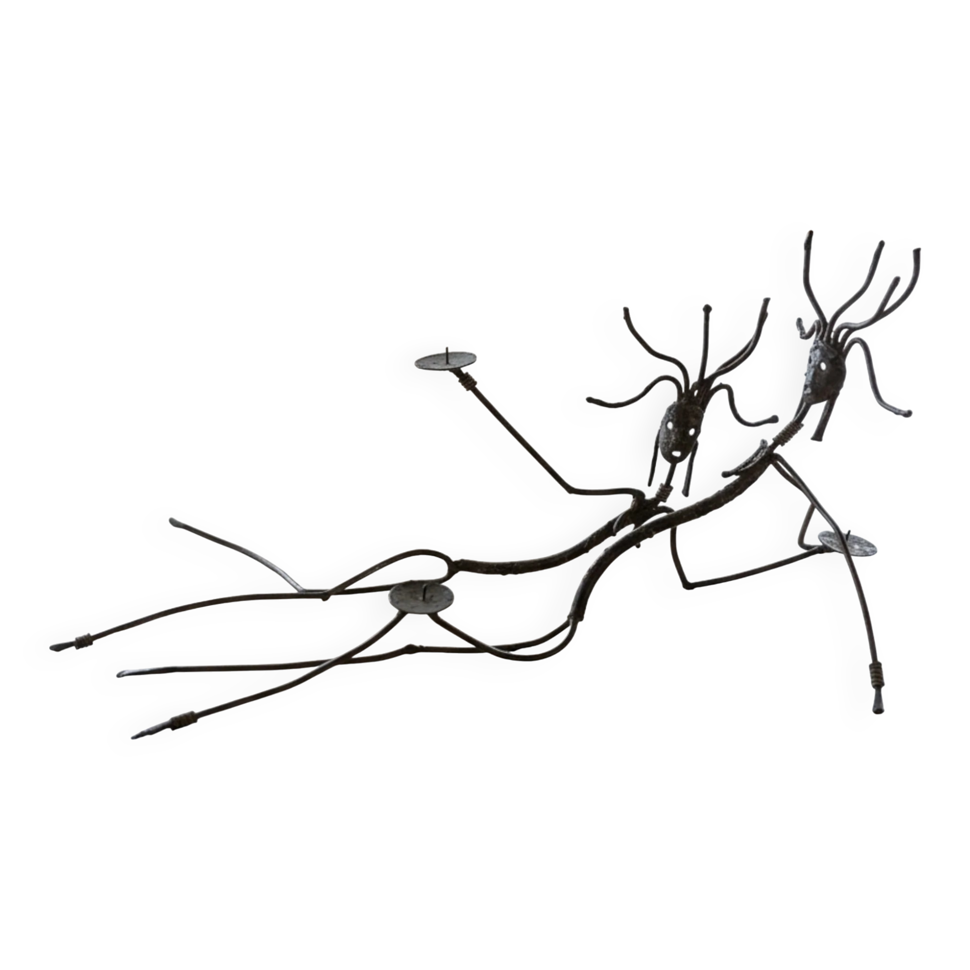 Set of tribal brutalist metal candle holders women