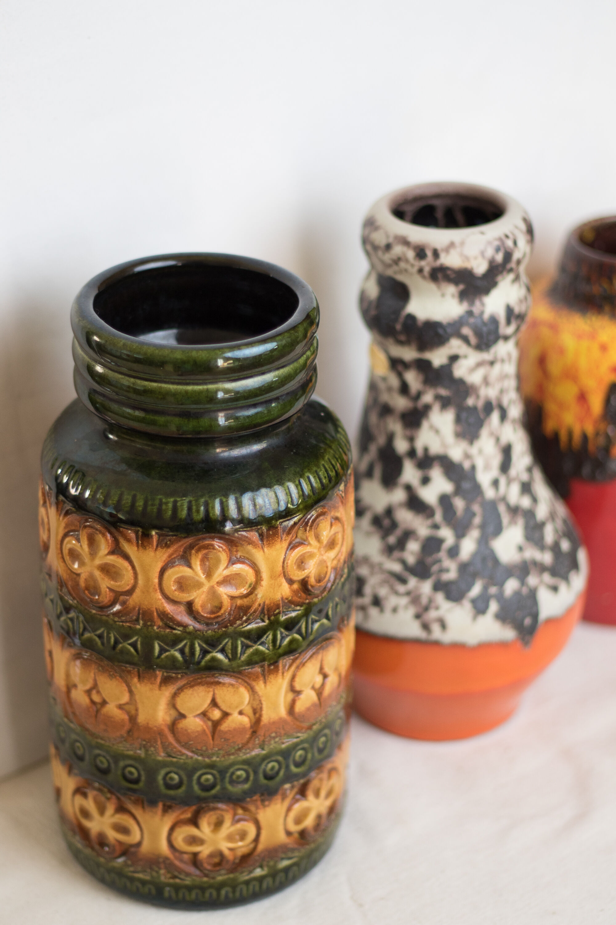 Superb German vase fat lava and enamelled Orange