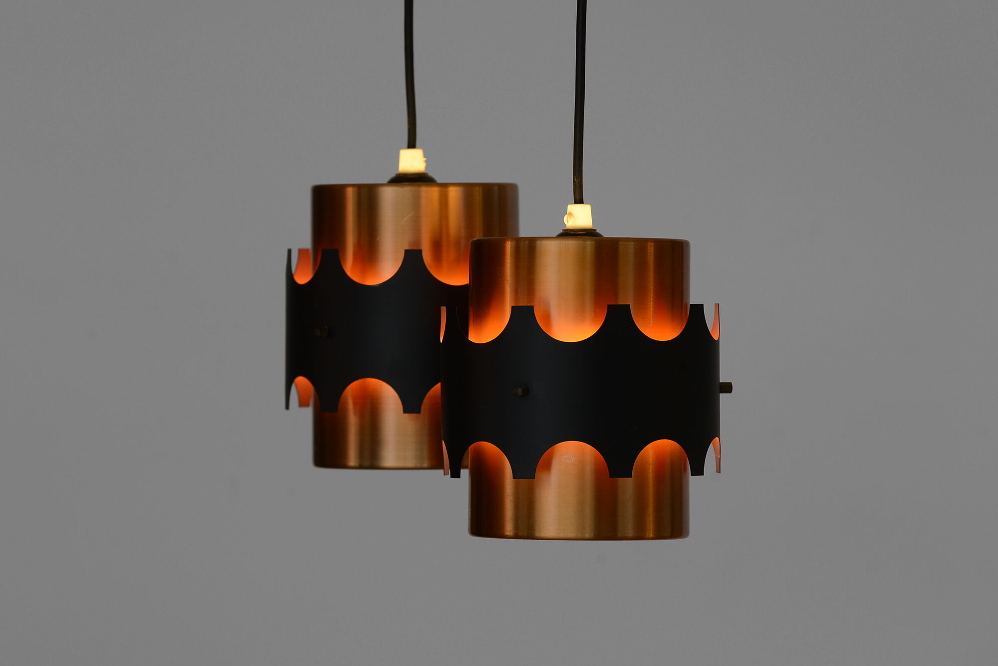 Pair of brass colored pendant lights by Werner Schou for Coronell Electro, Denmark 1960s