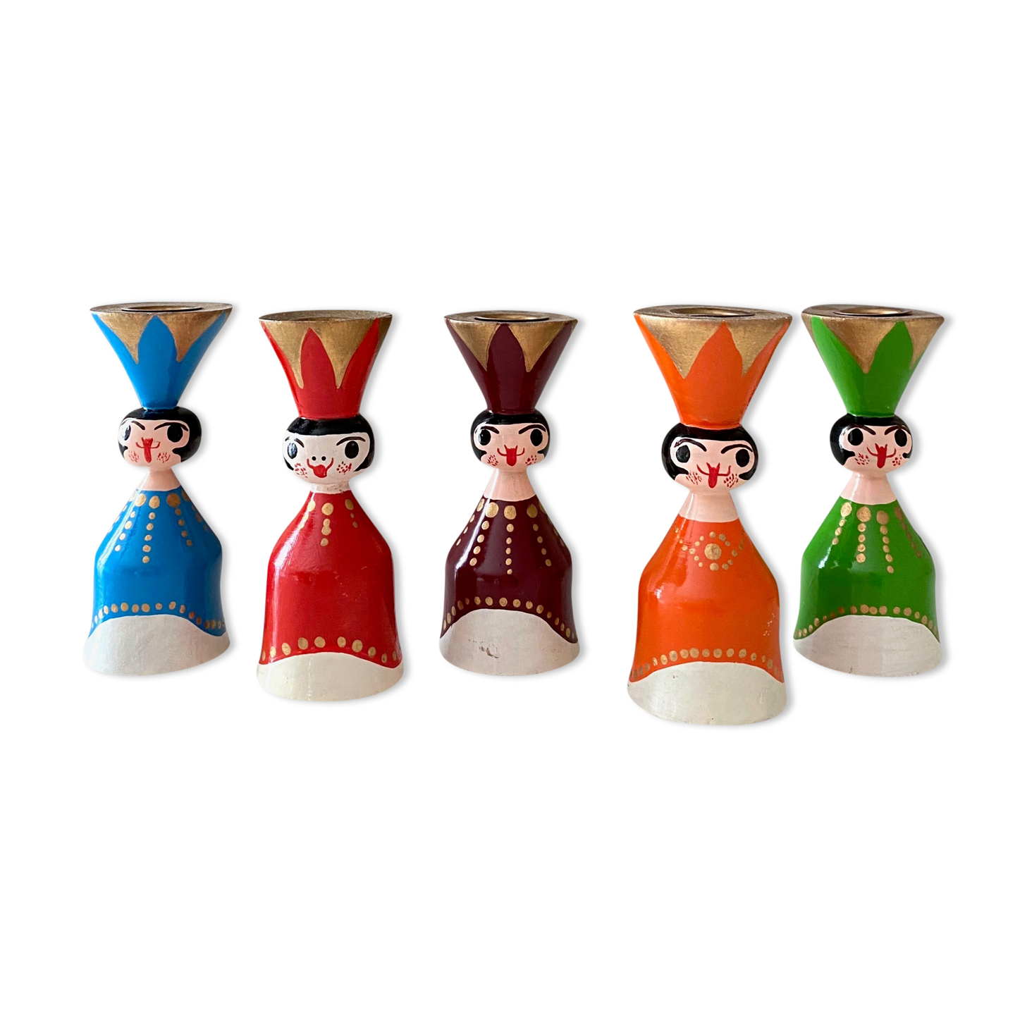 5 Vintage candle holders angels, Christmas decoration, Erzgebirge