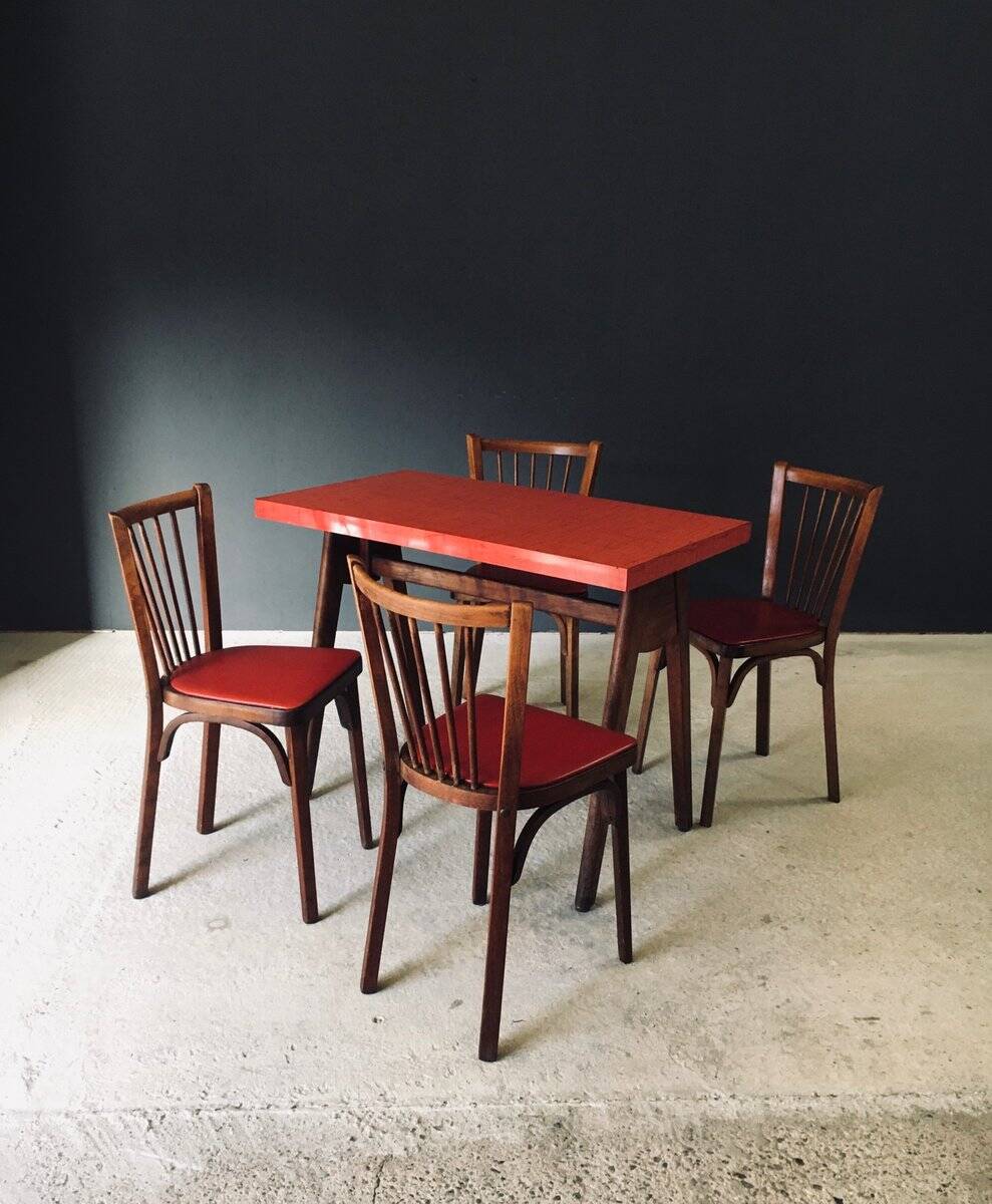 French Reconstruction Bistro Chairs from Baumann, 1950s, Set of 8