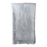 large sheet 2m25 x 3m, 19th-century Richelieu embroidery, monogrammed MG