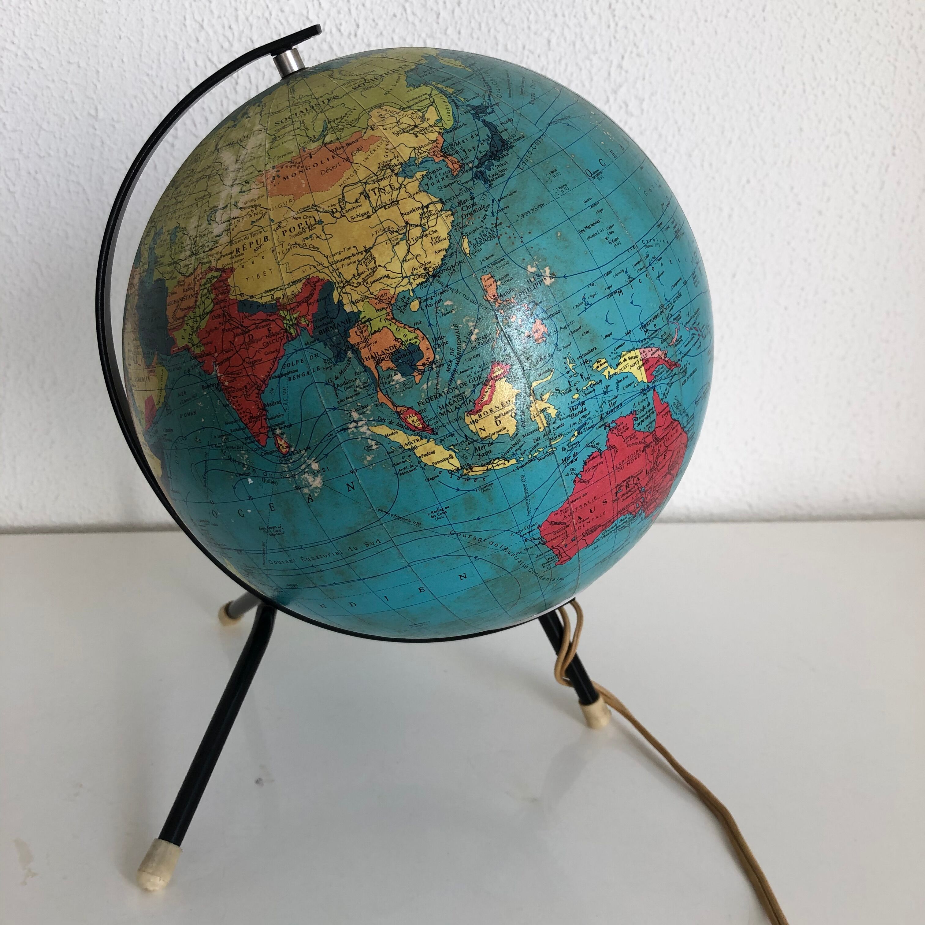 Globe terrestre tripode Taride verre de 1967 - 28 cm