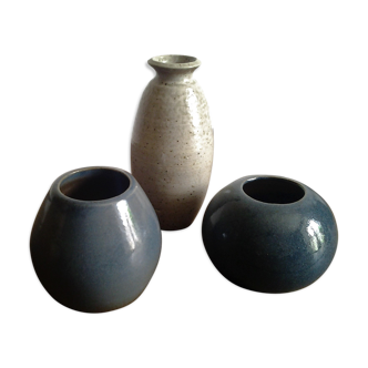 Trio vintage stoneware pots