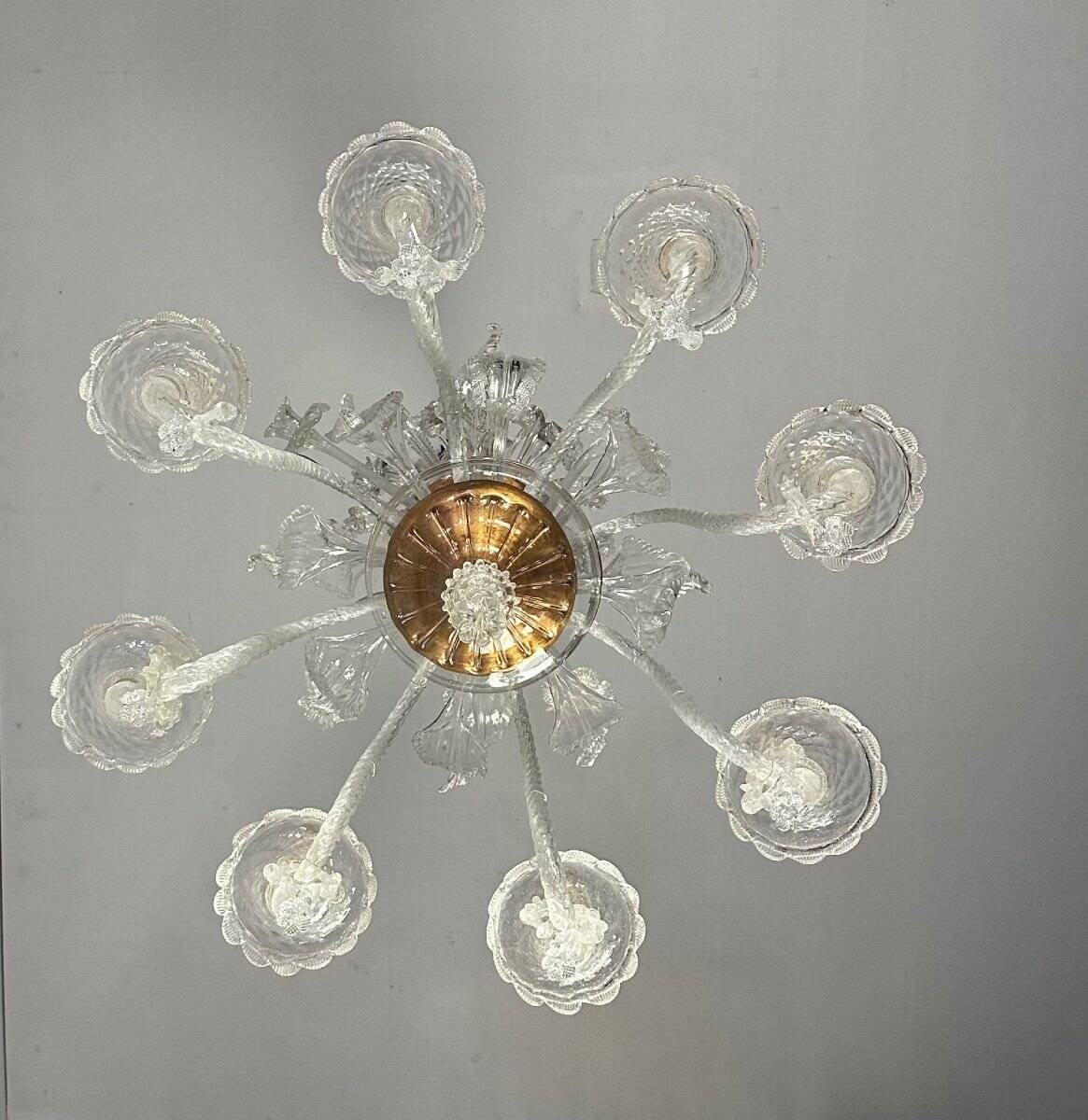 Colorless murano glass chandelier 8 arms of light circa 1890