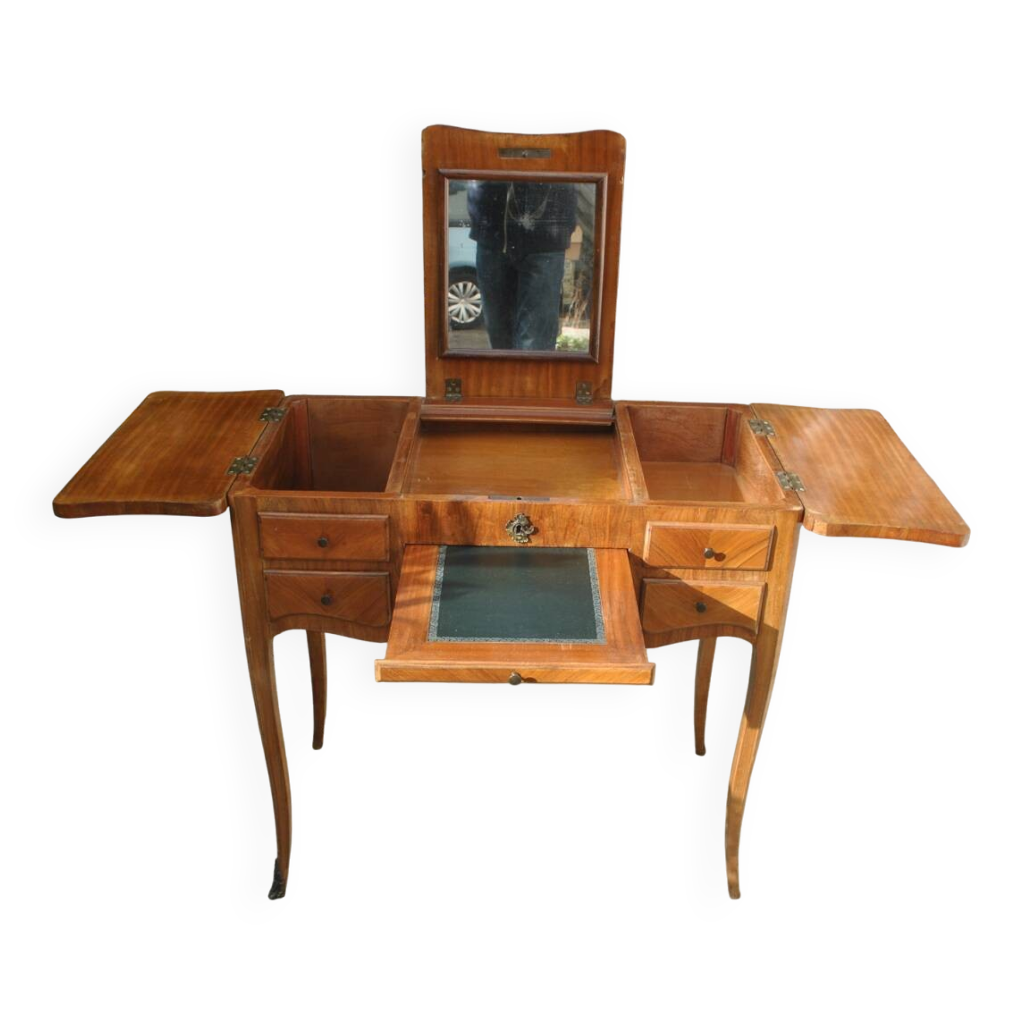 Rustic Louis XV hairdresser in cherry wood, functioning as a desk.