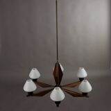 Vintage aluminum and teak chandelier, Italy, 1960s
