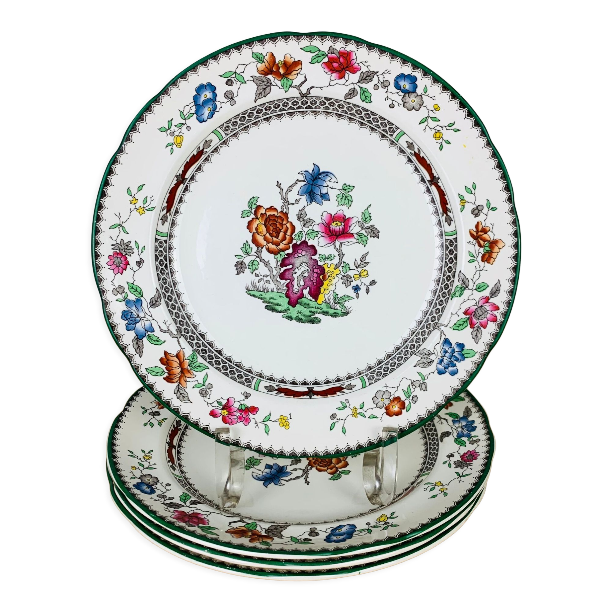 4 flat plates Spode Chinese Rose English