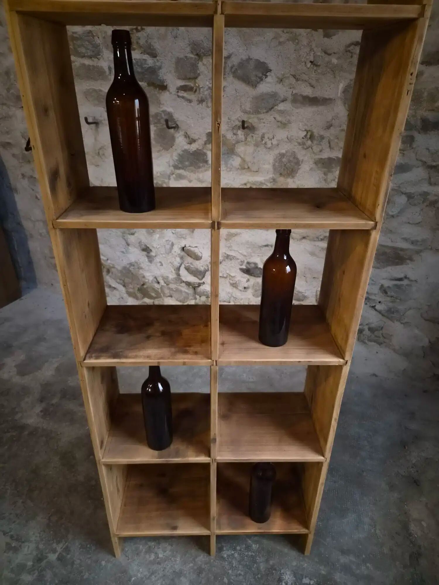 Vintage pine shelf with compartments, room divider, 1950s.