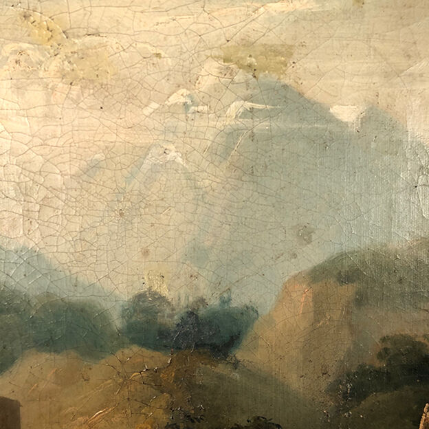 Trumeau decorated with an oil on canvas representing an animated landscape, early nineteenth century