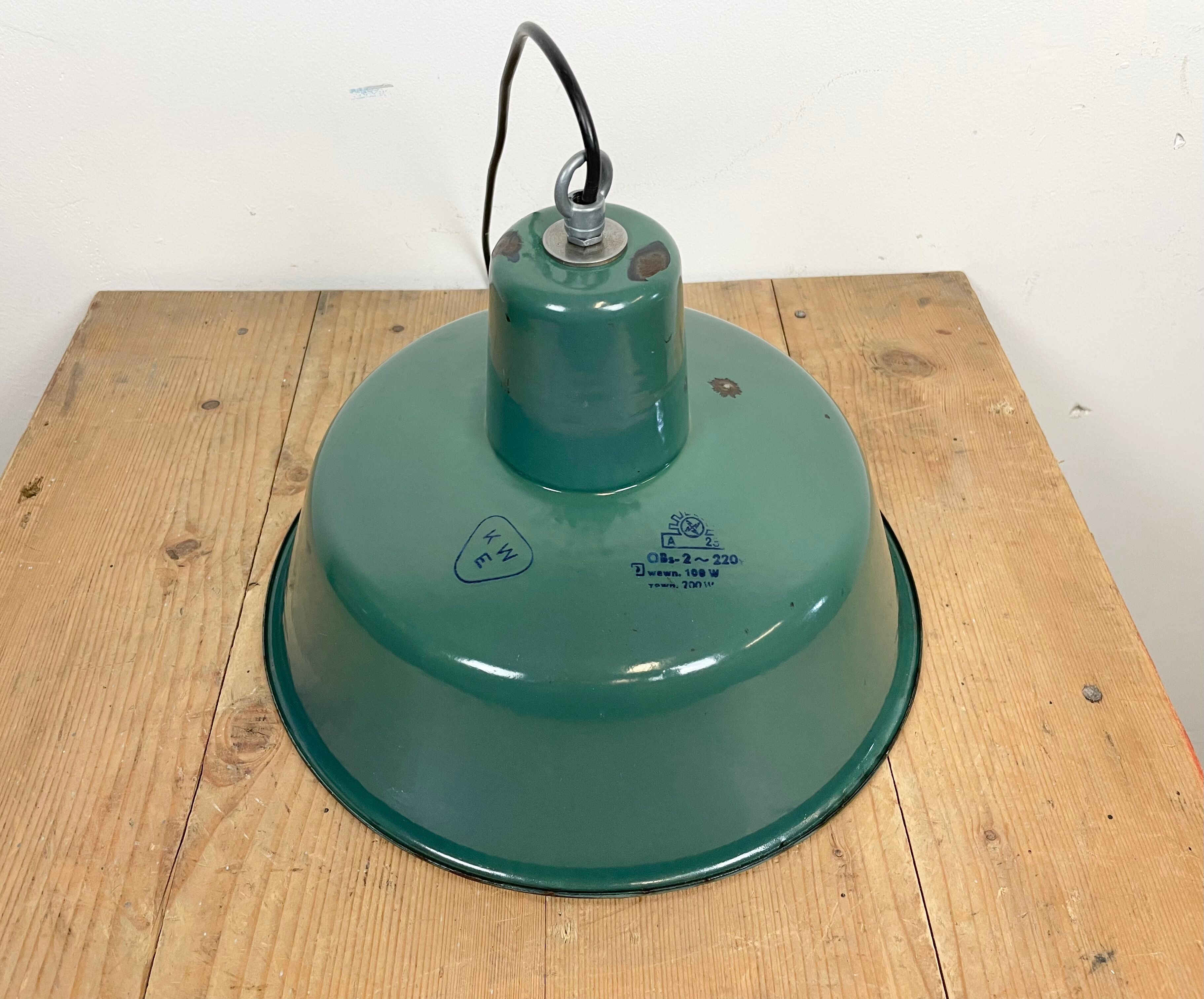 Industrial Green Enamel Pendant Lamp, 1960s