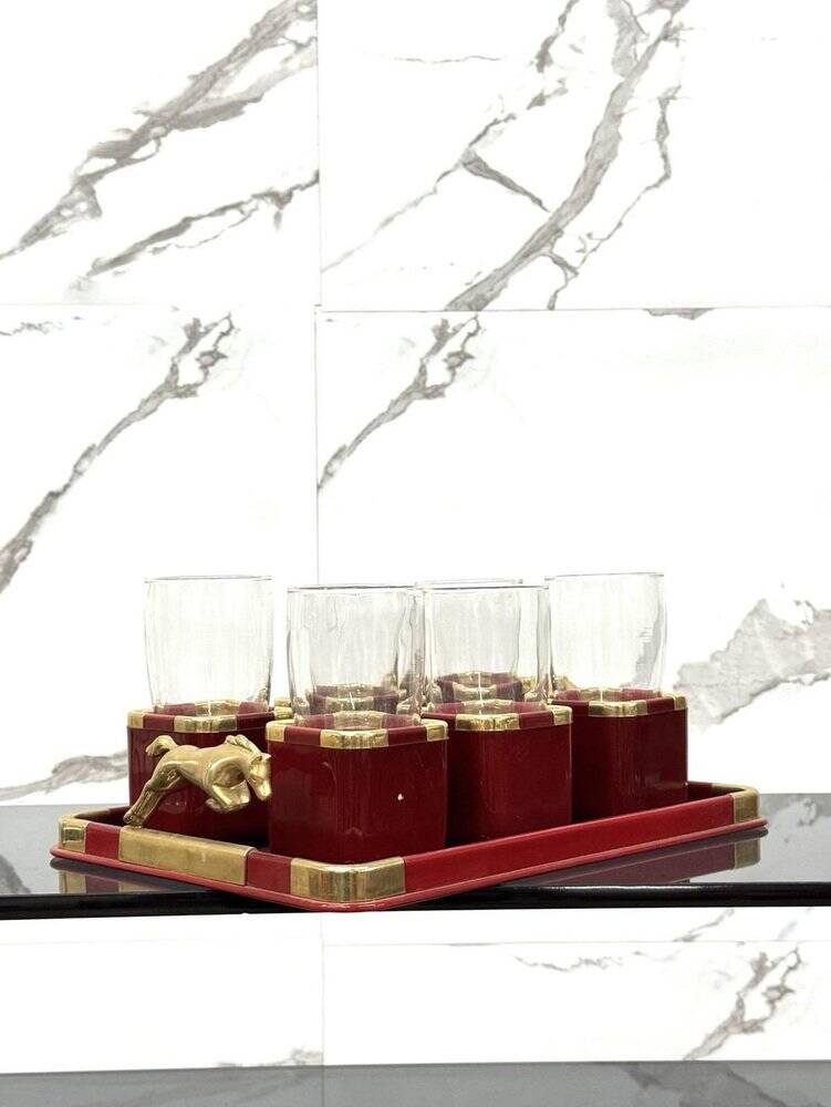 Hollywood Regency Glasses and Tray Set by Hans Turnwald, 1970s, Set of 7