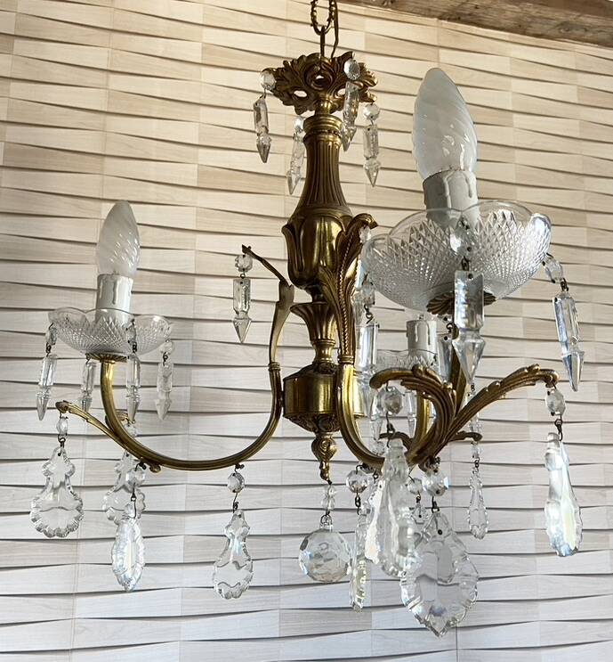 Vintage metal and crystal pendant chandelier, early 20th century.