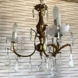 Vintage metal and crystal pendant chandelier, early 20th century.