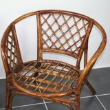 Vintage rattan armchair with cushions 1970