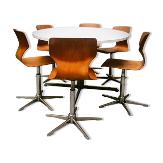 Ensemble table et 6 chaises 1970 design hollandais