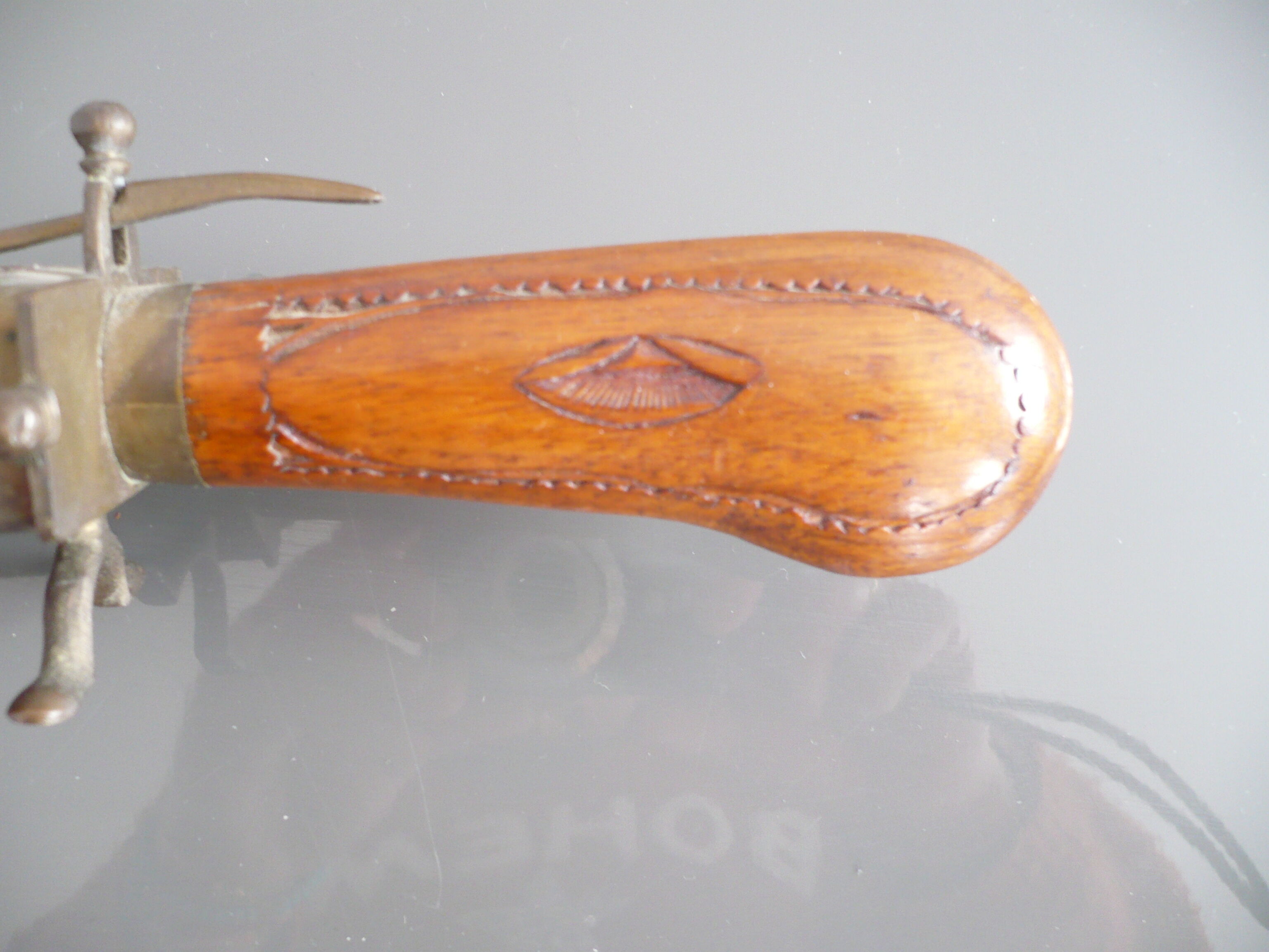 Carved kitchen knife and fork from India