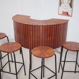 Sika Møbler vintage Bar mit 4 Barhocker aus Teak