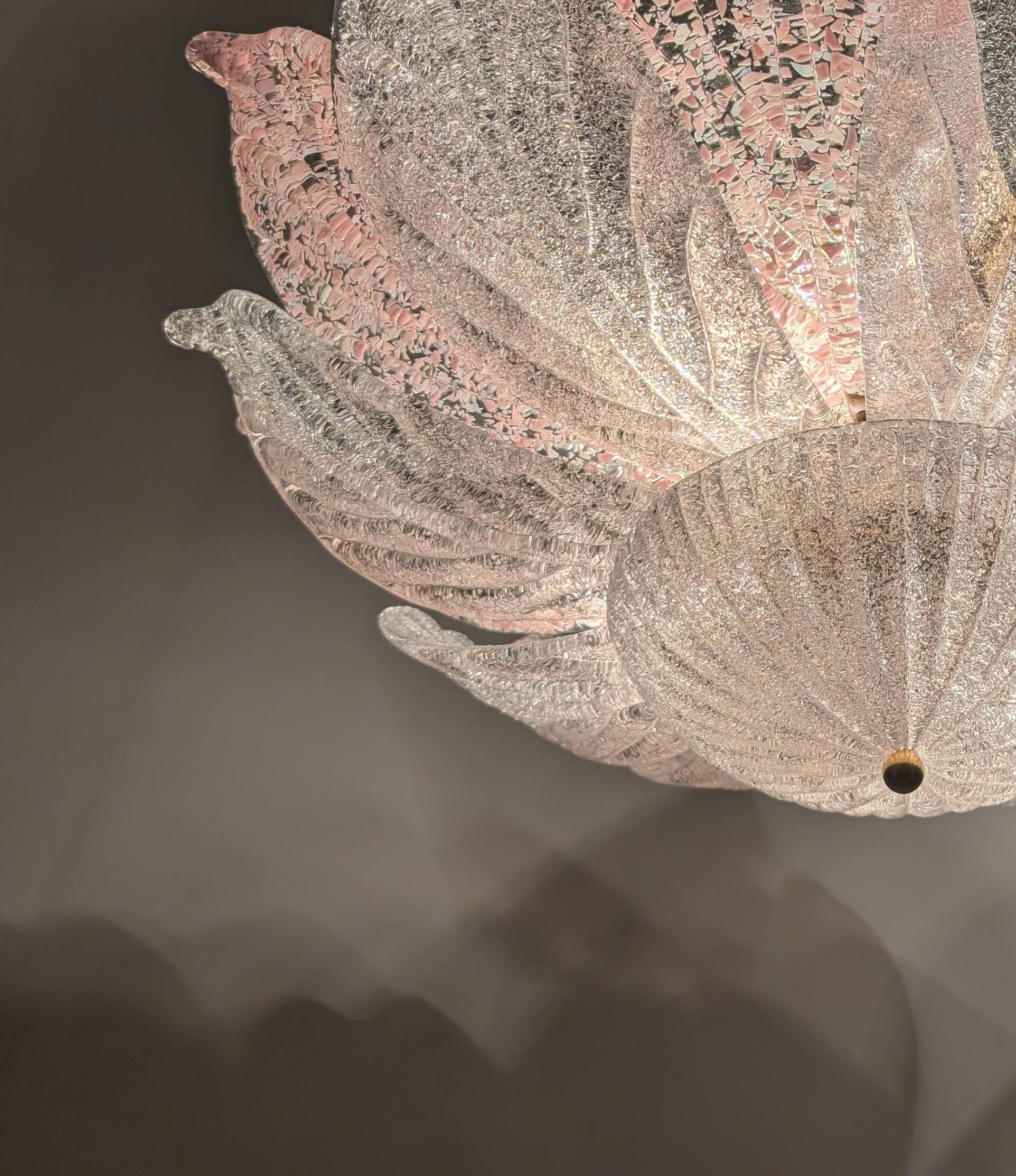 Large Murano Ceiling Lamp in Pink and White Glass, Italy, 1970s