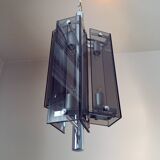 Vintage chrome and smoked glass pendant light 1970