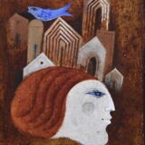 Sami Briss, Le poisson sur les toits, oil on panel, signed
