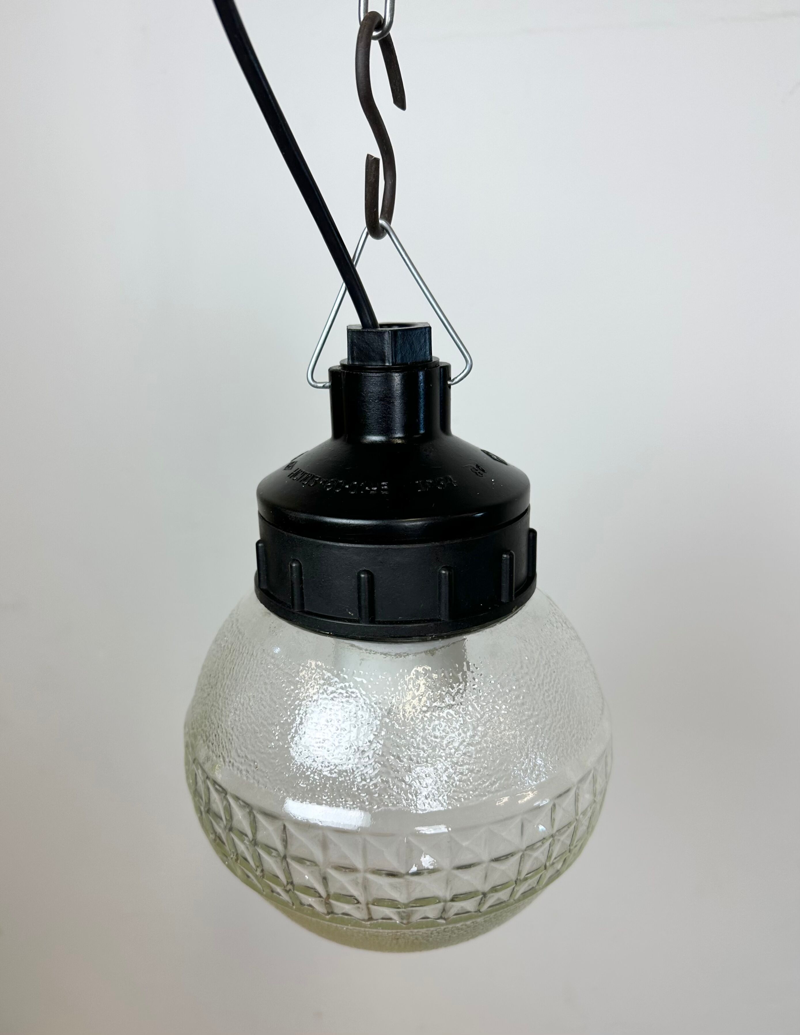 Industrial Bakelite Pendant Light with Frosted Glass, 1970s