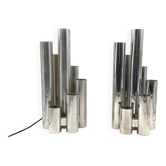 Hollywood regency set of 2 chromed table lamps, Sciolari Italy 1970s