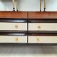 Dresser / chest of drawers and bedside tables - 1960s - faux leather brass