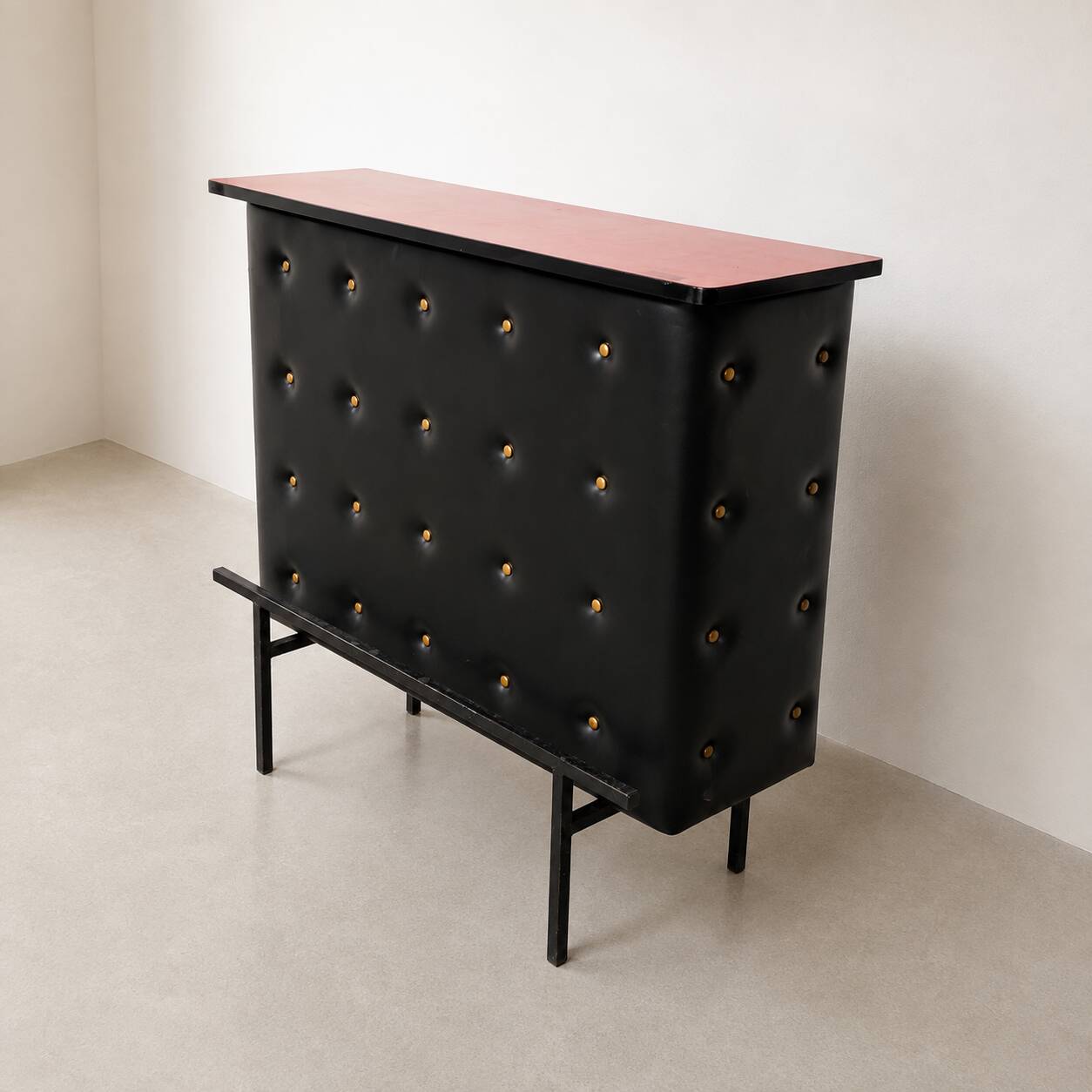 Vintage 1950s black faux leather apartment bar/counter Stl Adnet