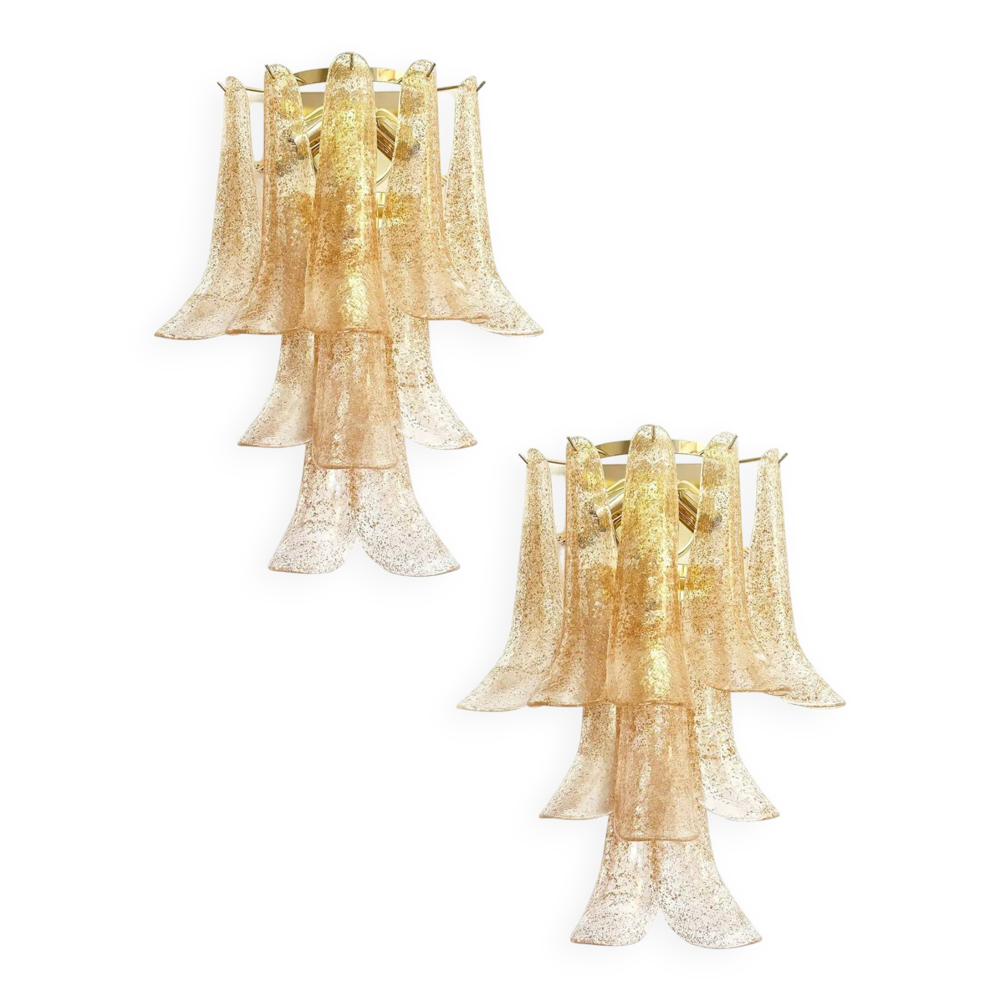 Set of Two Transparent and Gold “Selle” Murano Glass Wall Sconce in Mazzega