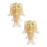 Set of Two Transparent and Gold “Selle” Murano Glass Wall Sconce in Mazzega