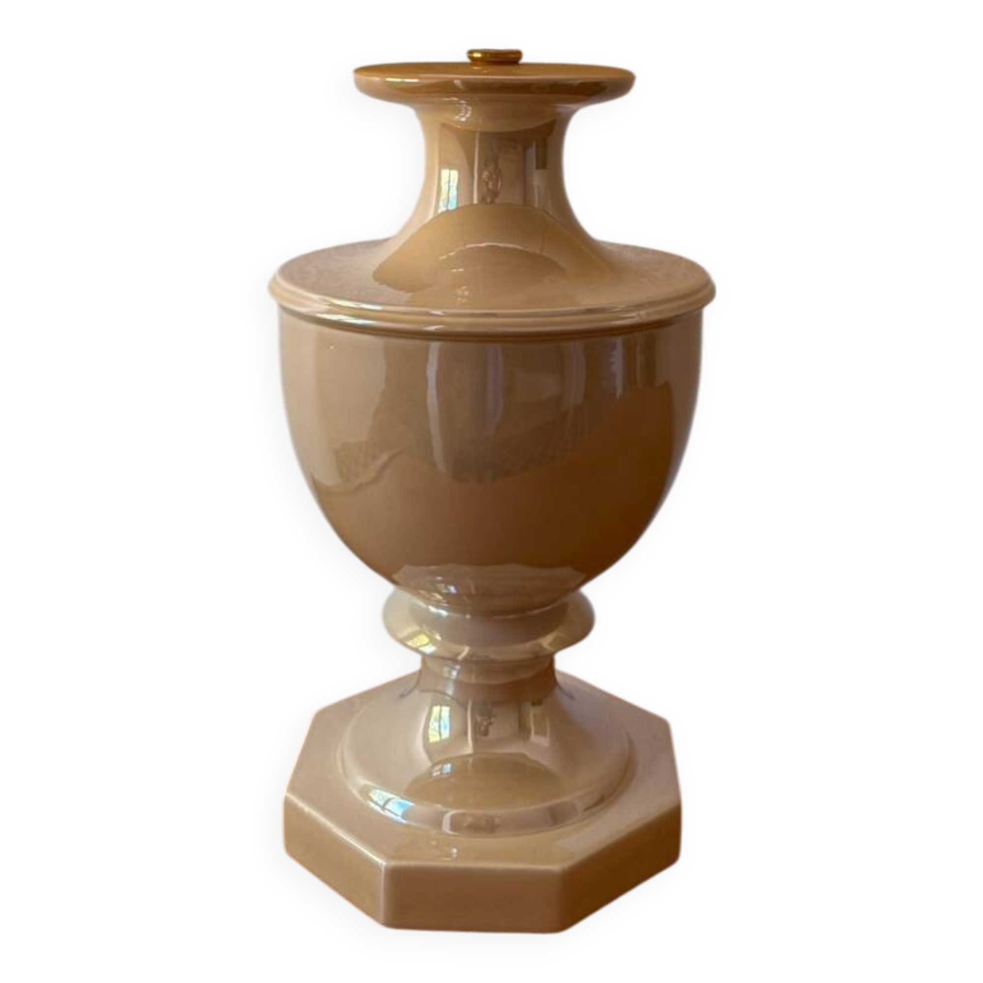 Beige glazed ceramic lamp from the 80s