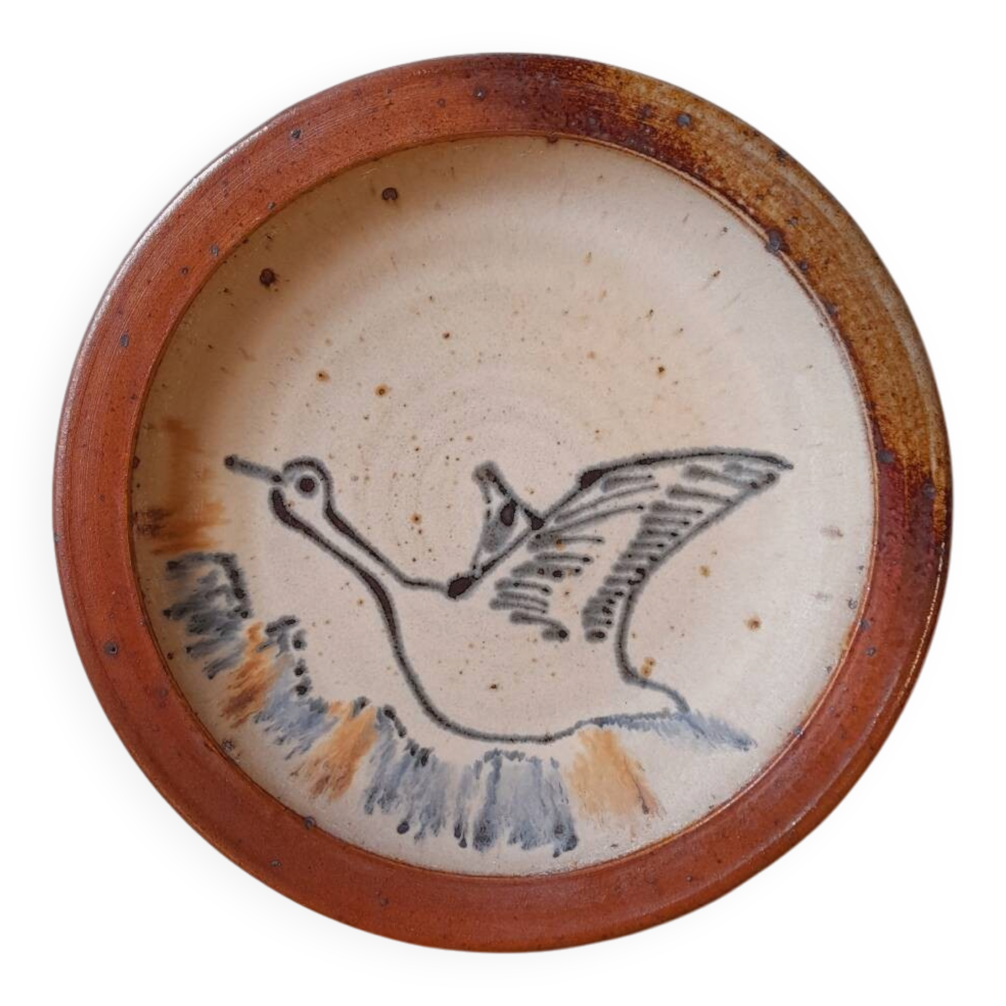 Pyrite stone plate with bird decoration